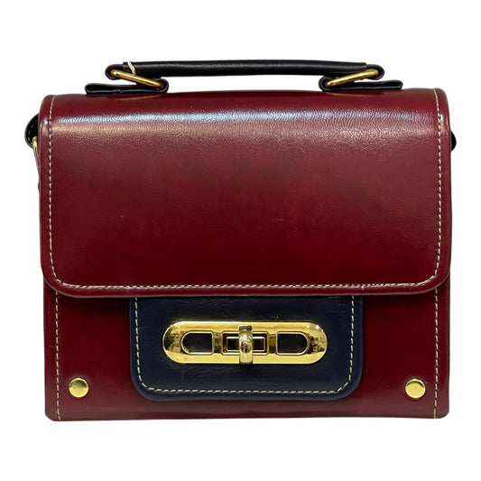 Handmade Vegan Leather Crossbody Bag – Burgundy & Navy with Gold Turn-Lock Detail (21x14x9 cm)