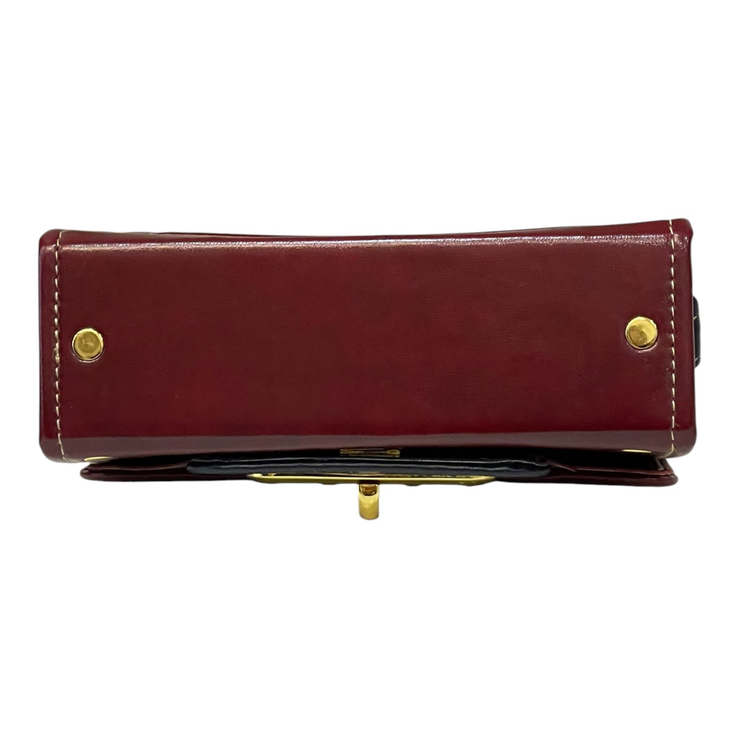 Handmade Vegan Leather Crossbody Bag – Burgundy & Navy with Gold Turn-Lock Detail (21x14x9 cm)