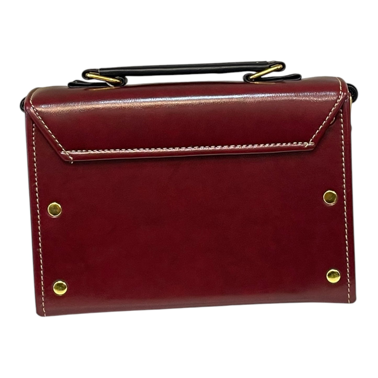 Handmade Vegan Leather Crossbody Bag – Burgundy & Navy with Gold Buckle Accents (21x14x9 cm)