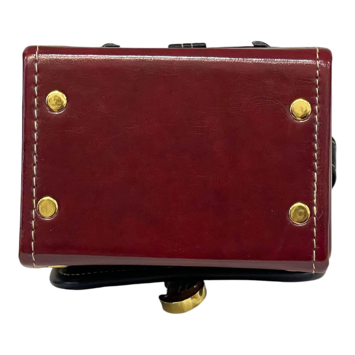 Handmade Vegan Leather Crossbody Bag – Burgundy & Navy with Gold Hardware (16x13x9 cm)
