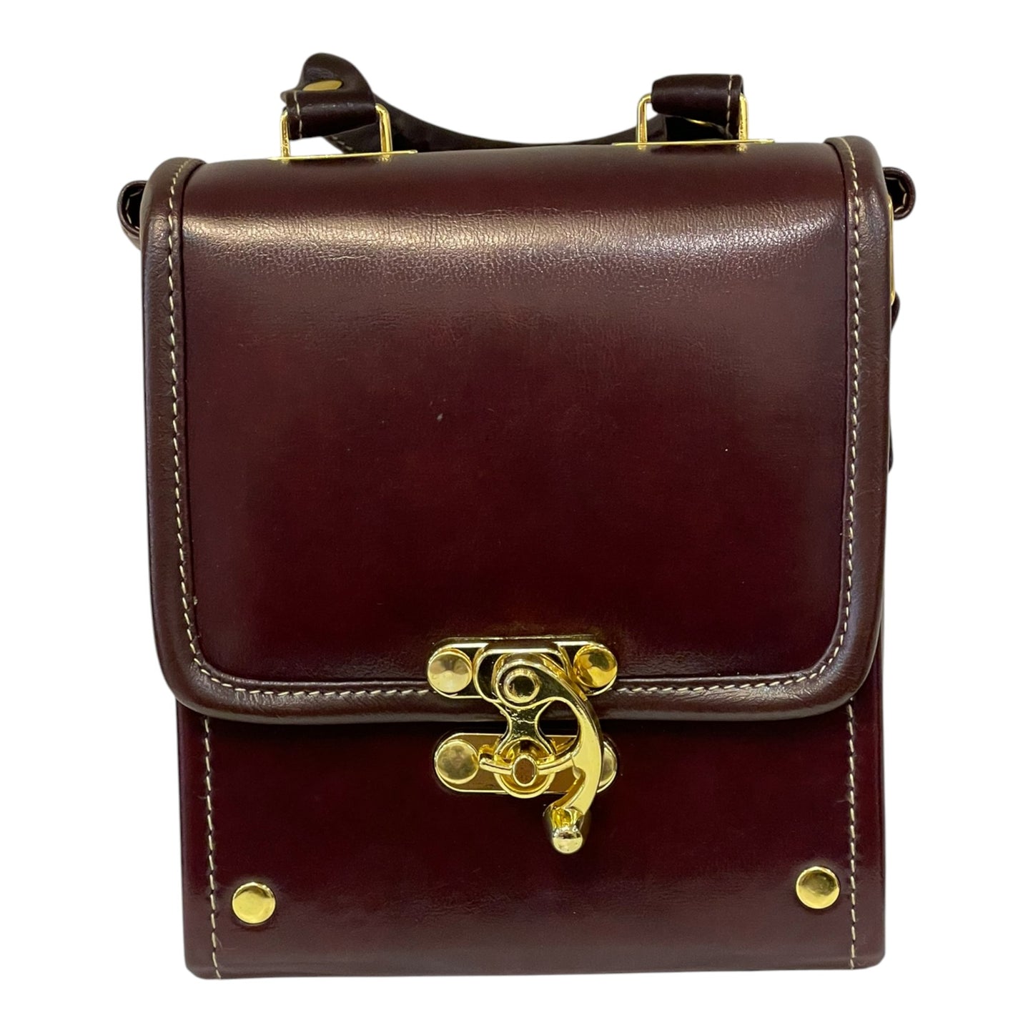 Handmade Vegan Leather Crossbody Bag – Deep Chocolate Brown with Gold Hardware (16x14x8 cm)