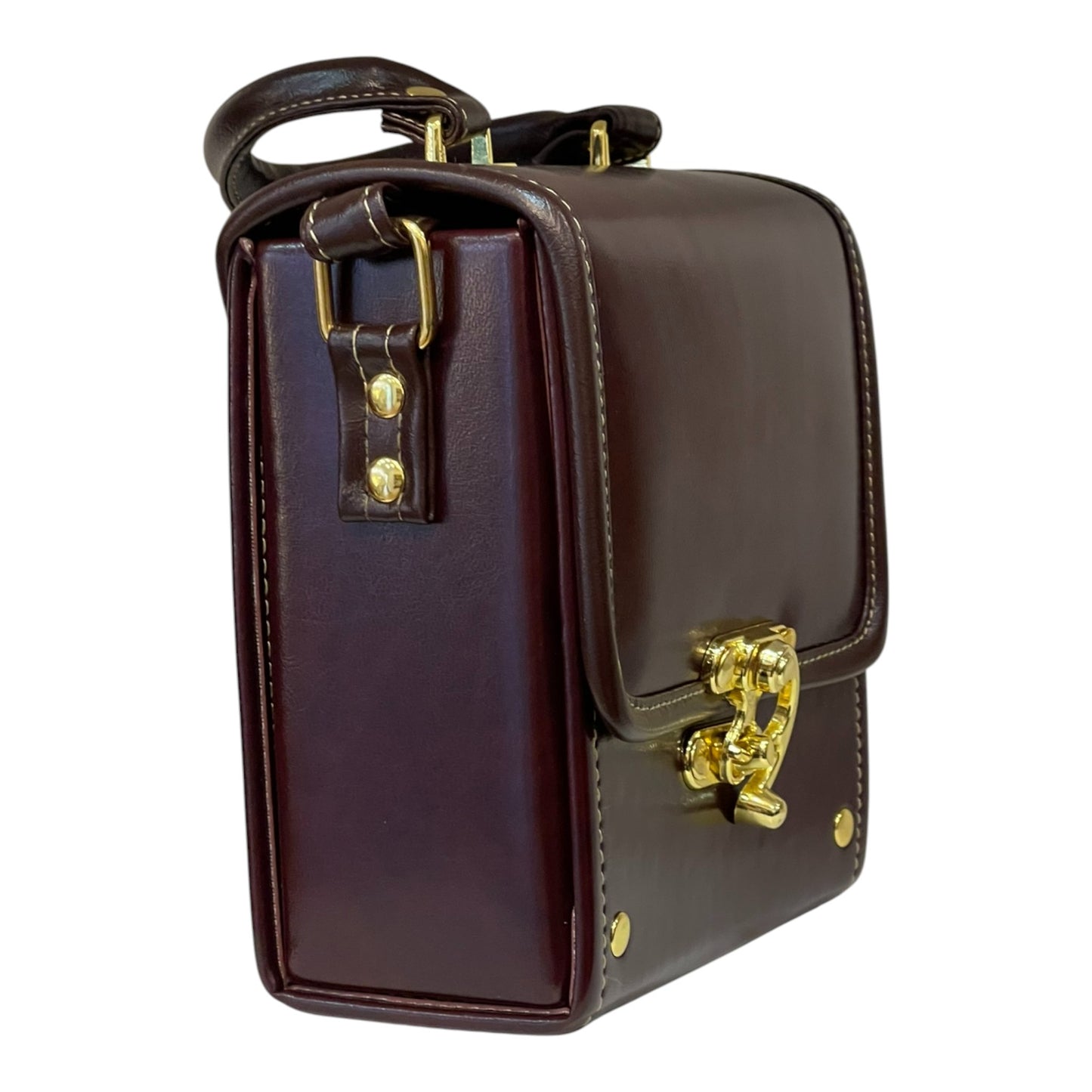 Handmade Vegan Leather Crossbody Bag – Deep Chocolate Brown with Gold Hardware (16x14x8 cm)