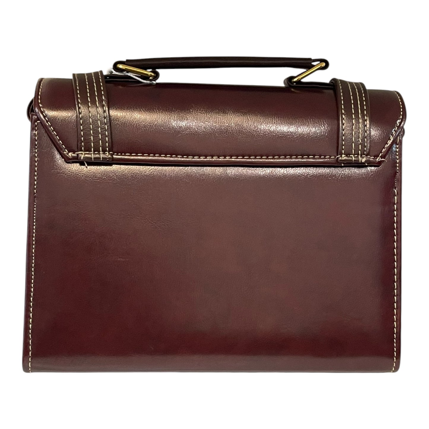 Handmade Vegan Leather Satchel Bag – Deep Brown with Gold Buckle (21x14x9 cm)