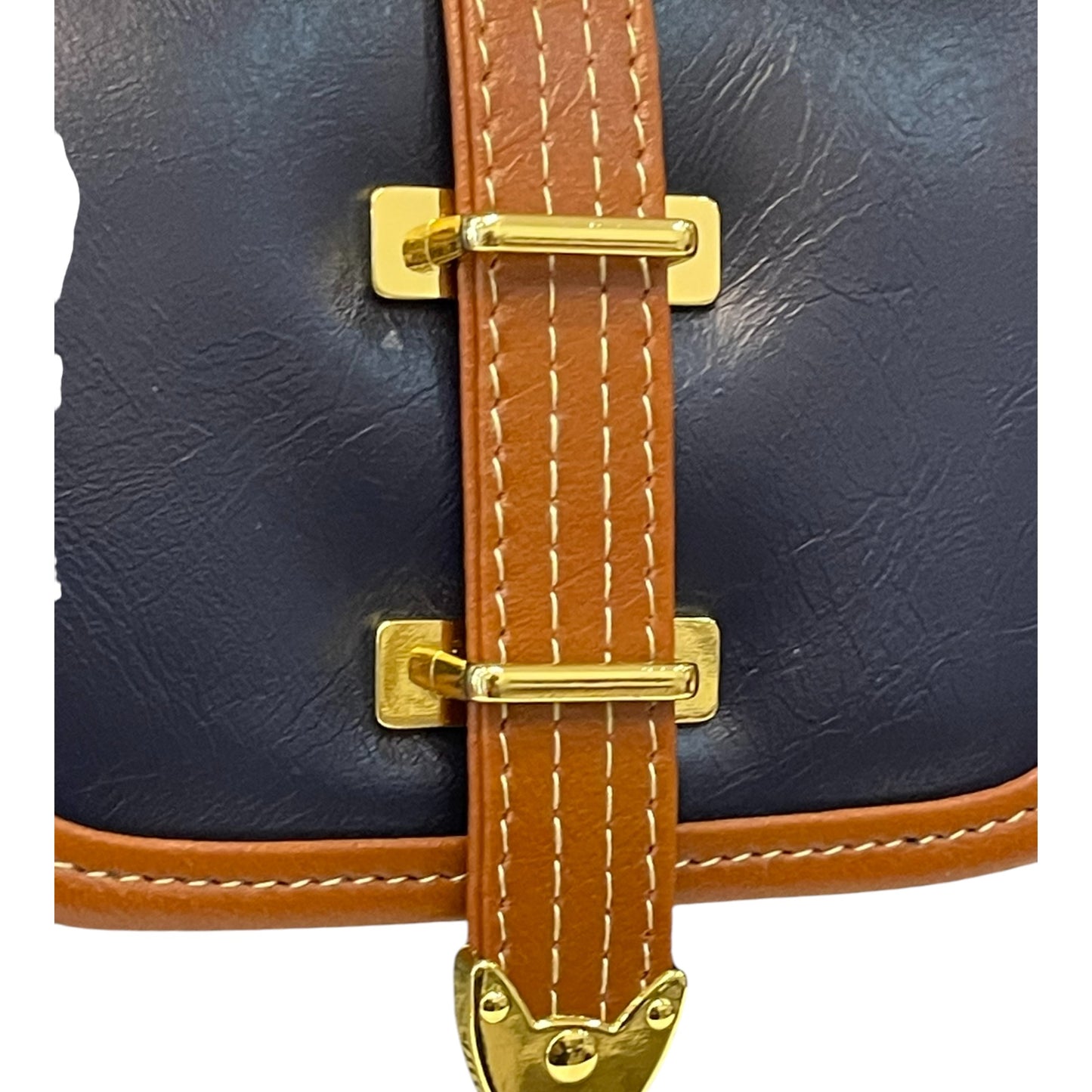 Handmade Vegan Leather & Tweed Crossbody Bag – Navy, Brown & Cream | 16x13x9 cm