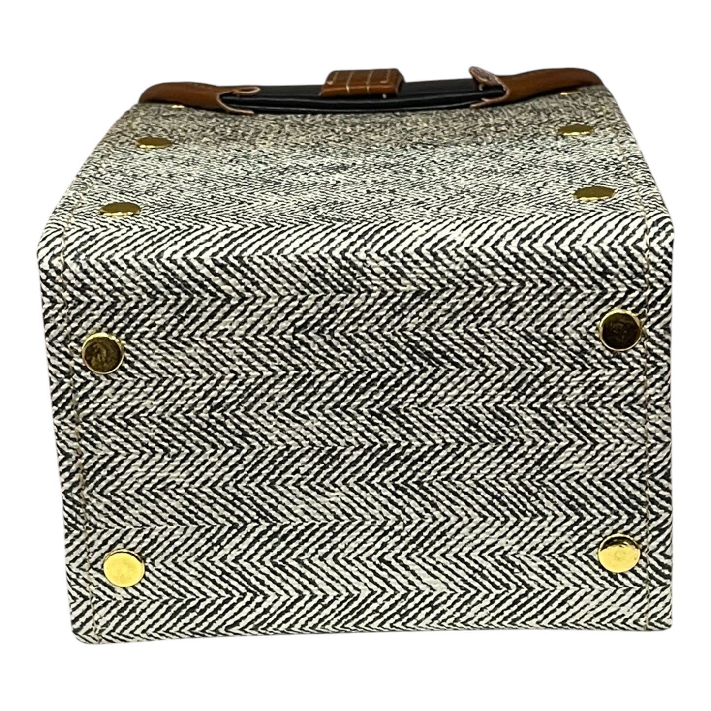 Handmade Vegan Leather & Tweed Crossbody Bag – Navy, Brown & Cream | 16x13x9 cm