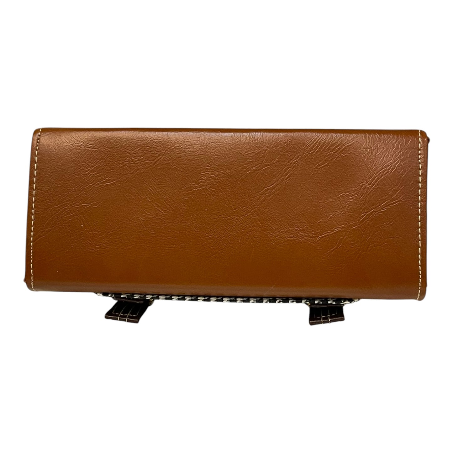 Handmade Vegan Leather Satchel Bag – Brown & Houndstooth Pattern with Gold Hardware | 23x16x10 cm