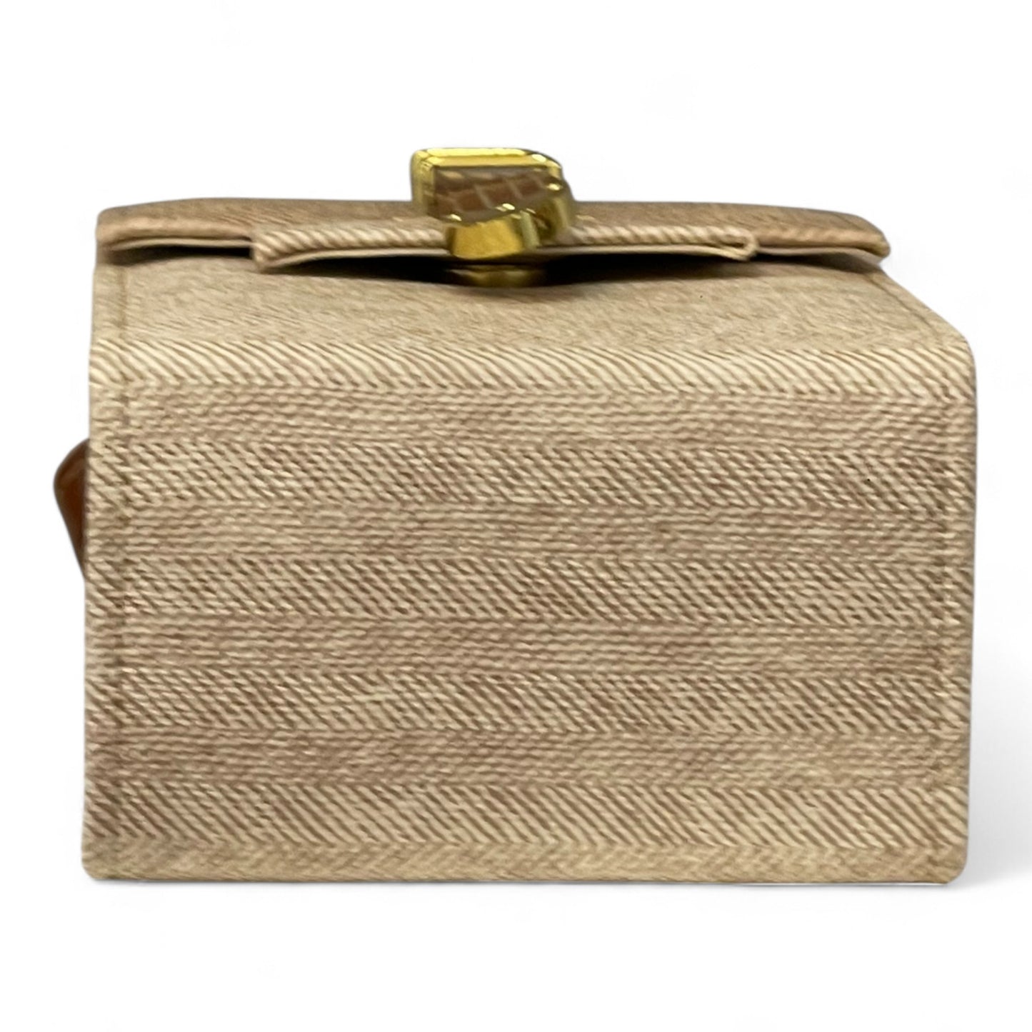 Handmade French Vegan Leather Handbag – Minimal Beige & Tan Gold Accent (19×13×9 cm)