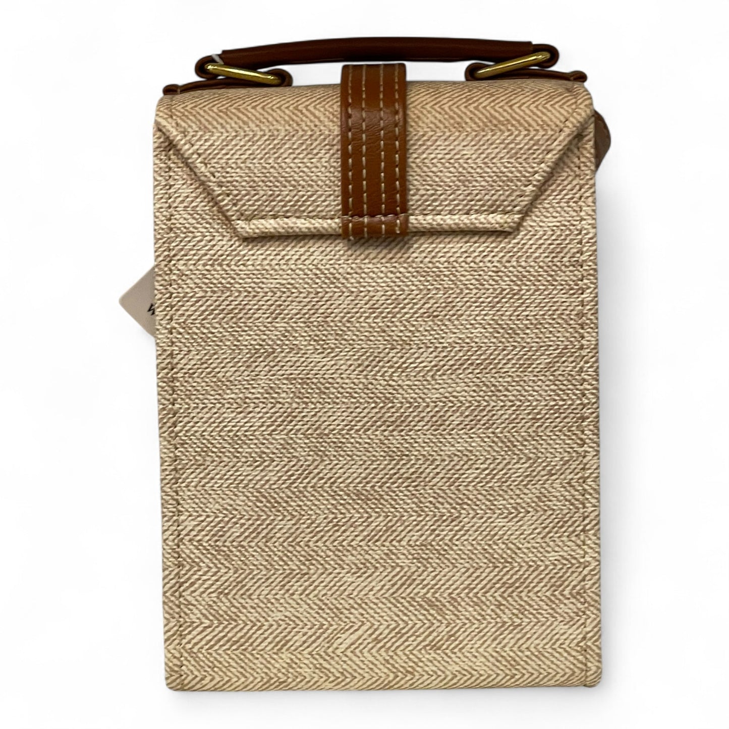 Handmade French Vegan Leather Handbag – Minimal Beige & Tan Gold Accent (19×13×9 cm)