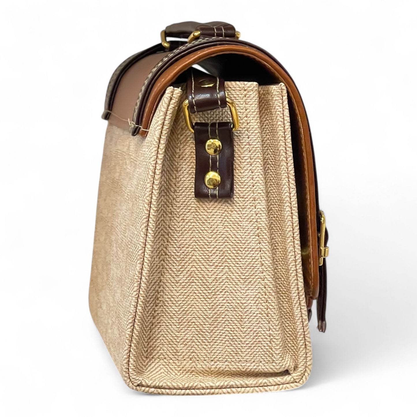 Handmade Vegan Leather Satchel Bag – Camel & Beige Two-Tone Classic Design (23x17x10 cm)