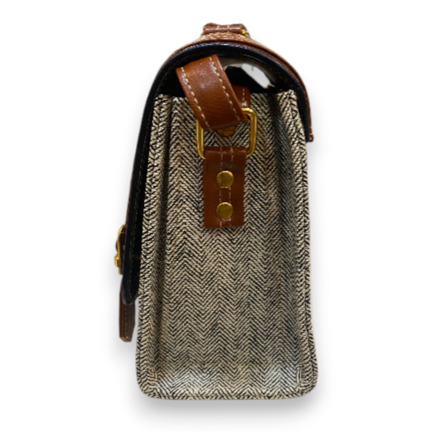 Handmade Navy & Tan Vegan Leather Satchel – Classic Two-Tone Crossbody with Gold Buckles | 23x17x10 cm